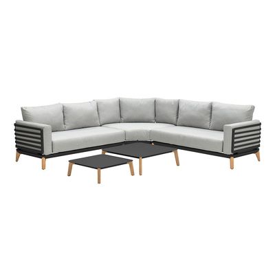 Carmen loungeset 5-dlg c. black/ grijs/ teak look - Garden impressions