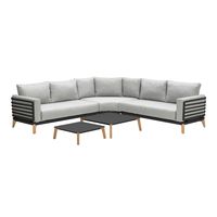 Carmen loungeset 5-dlg c. black/ grijs/ teak look - Garden impressions