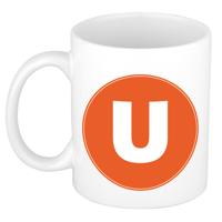 Koffie mok met de letter U - beker - oranje - eerste letter van een voornaam - wit - 300 ml