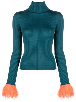 La DoubleJ pull orné de plumes à design nervuré - Bleu
