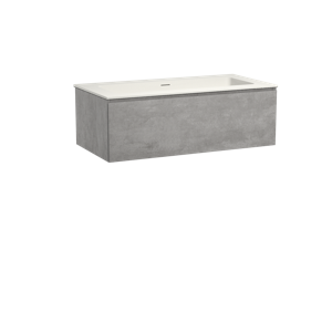 Storke Edge zwevend badmeubel 105 x 52 cm beton donkergrijs met Mata enkele wastafel voor 2 kraangaten in mat witte solid surface