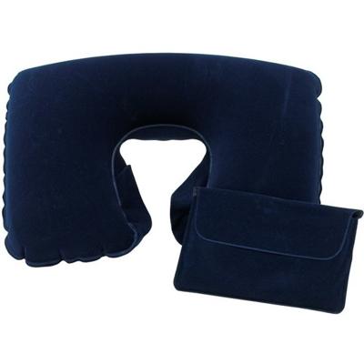 Opblaasbaar nekkussen - blauw - pvc - 35 x 23 x 9 cm - vliegtuig/trein/auto