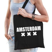 Amsterdam schoudertas zwart katoen   - - thumbnail