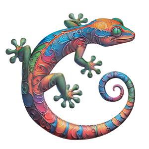 Wanddecoratie Gecko hagedis - kleurenmix - 40 x 41 cm - metaal - muurdecoratie/schutting/tuin