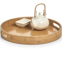 Zeller Dienblad - bamboe hout - rond - 38 x 5 cm - serveerblad voor glazen/hapjes/kopjes