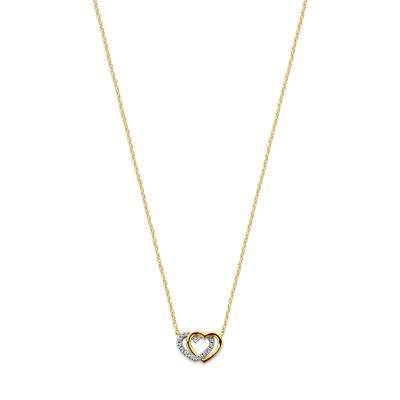 14K Geelgouden Collier met Hartjes van Diamant - Romantisch en Elegant