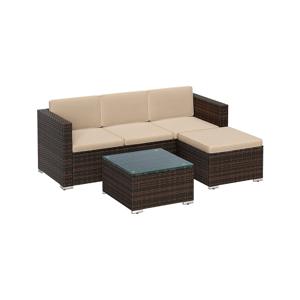 Polyrattan tuinmeubelset van 3 met tafel en 4 stoelen, Bruin + Taupe