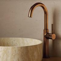 Wastafelkraan SaniClear Highriser Curved | Opbouw | Mengkraan | Hoog model | Verouderd messing