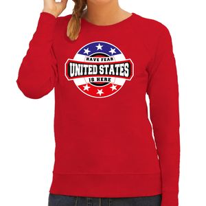 Have fear United States is here / Amerika supporter sweater rood voor dames