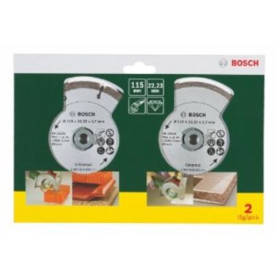 Bosch Accessoires 2 Diamantzaagbladen voor tegels en bouwmaterialen, 115 mm Ø - 2607019478