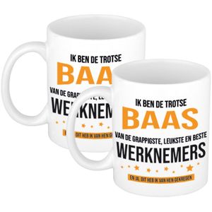 2x stuks trotse baas werknemers cadeau koffiemok / theebeker 300 ml