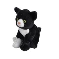 Pluche knuffel kat/poes zwart met wit van 13 cm - thumbnail
