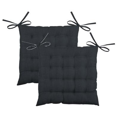 Stof Textile stoelkussen BEA - 2x - antraciet - 40 x 40 x 4 cm - touwtjes sluiting - binnen/buiten