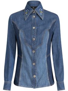 ETRO chemise en jean à fleurs brodées - Bleu