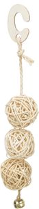 Trixie 3 rotan ballen met bel aan touw naturel (24 CM)