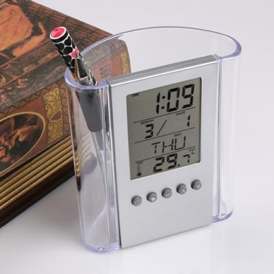 Transparante Bureau tabel klok pen container alarm kleine geschenken huis decoratie Bureau tabel digitale klok