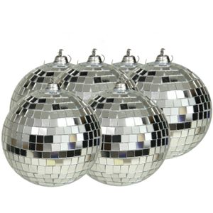 Grote discobal kerstballen - 6x stuks - zilver - 10 cm - kunststof