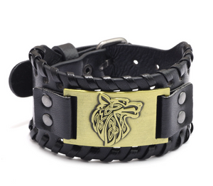 Zwart Leren Armband met Keltische Wolf - Sieraden - Spiritueelboek.nl