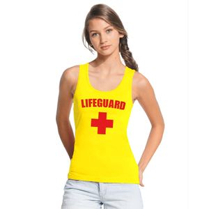 Sexy lifeguard/ strandwacht mouwloos shirt geel dames