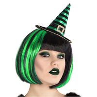 Halloween heksenhoed - mini hoedje op diadeem - one size - zwart/groen - meisjes/dames   -