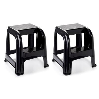 Plasticforte Opstapkrukje - 2x - 2 tredes - zwart - kunststof - 45 cm