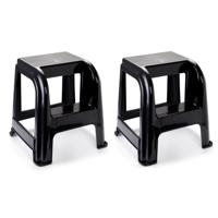 Plasticforte Opstapkrukje - 2x - 2 tredes - zwart - kunststof - 45 cm