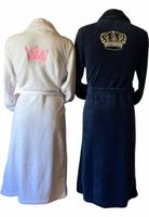 Fleece badjas met kroon + naam borduring-lichtblauw-l/xl