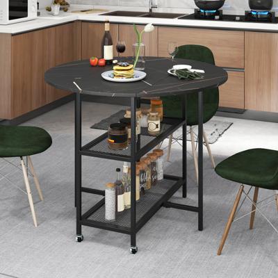 Opvouwbare Eettafel met Marmerlook Mobiele Klaptafel voor 2-4 Personen Keukentafel Zwart
