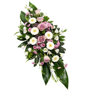 Rouwarrangement lila-wit