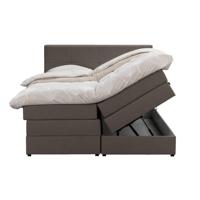 Leen Bakker - Boxspring Met Opbergruimte Liv Geblokt - Donker - 140x200 Cm - Stof - Bruin
