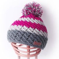 Wollen Muts Diagonaal Grijs-Roze Wollen Muts Diagonaal Grijs-Roze