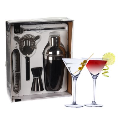 Excellent Houseware cocktails maken set 5-delig met 4x Martini glazen