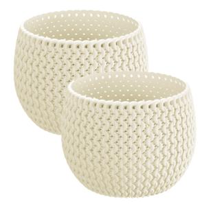 Plantenpot/bloempot Splofy - 2x - creme wit - kunststof - D24 x H16 cm - binnen/buiten pot