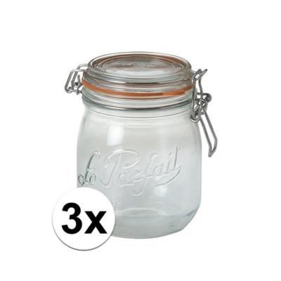 3x stuks voorraad/weckpot - transparant - glas - 11 x 8,5 cm - 500 ml- le parfait