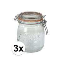 3x stuks voorraad/weckpot - transparant - glas - 11 x 8,5 cm - 500 ml- le parfait