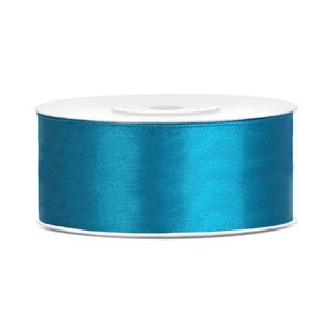 1x Turquoise satijnlint rol 2,5 cm x 25 meter cadeaulint verpakkingsmateriaal - Cadeaulinten