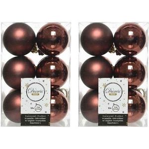 24x Kunststof kerstballen glanzend/mat mahonie bruin 6 cm kerstboom versiering/decoratie   -