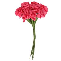Decoratie roosjes satijn - bosje van 12 st - fuchsia roze - 12 cm - hobby/DIY bloemetjes - thumbnail