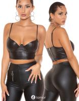 * KOUCLA Zwarte wetlook Crop top bustier