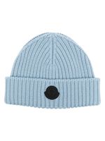 Moncler bonnet en laine à patch logo - Bleu