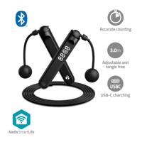 Nedis SmartLife Buitensport | Springtouw | Bluetooth® | Dual Hall sensor | LED-Scherm | PVC | 3.00 m | Snoerloze Ballen / Tasje | Zwart - BTHJR10BK