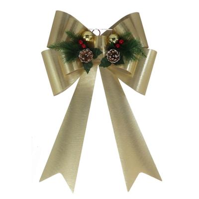 Grote decoratie strik - 41 x 66 cm - goud - met LED verlichting - kunststof