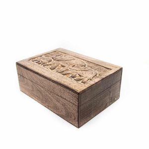 Opbergdoos Duurzaam Hout Olifanten Handgemaakt (25 cm)