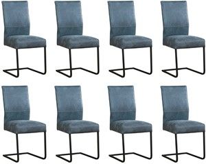 Set van 8 Blauwe leren industriële eetkamerstoelen Remix - poot vierkant zwart - Kenia Leer Denim (blauw leer)