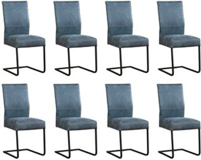 Set van 8 Blauwe leren industriële eetkamerstoelen Remix - poot vierkant zwart - Kenia Leer Denim (blauw leer)