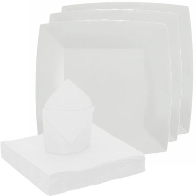 Feest/verjaardag servies set 10x bordjes/25x servetten - wit - karton