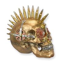 A RESIN STEAMPUNK SKULL WITH BULLET MOHAWK
