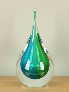 Glazen druppel blauw/groen, 26 cm.