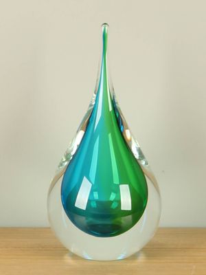 Glazen druppel blauw/groen, 26 cm.