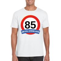 Verkeersbord 85 jaar t-shirt wit heren Verkeersbord 85 jaar t-shirt wit heren